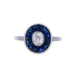 Platinum target Ring with blue Sapphires and Diamonds