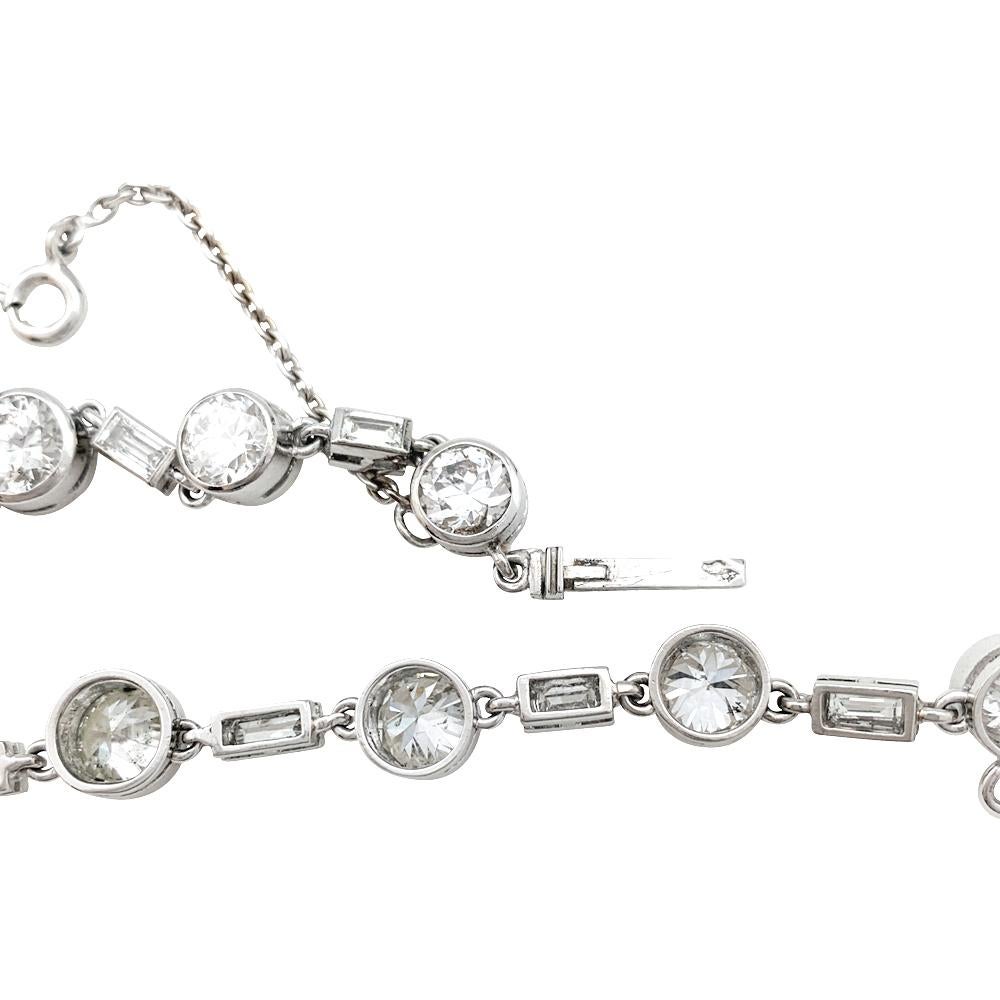 Platinum Tennis Bracelet Set with European Cut and Baguette Cut Diamonds In Excellent Condition In Paris, IDF