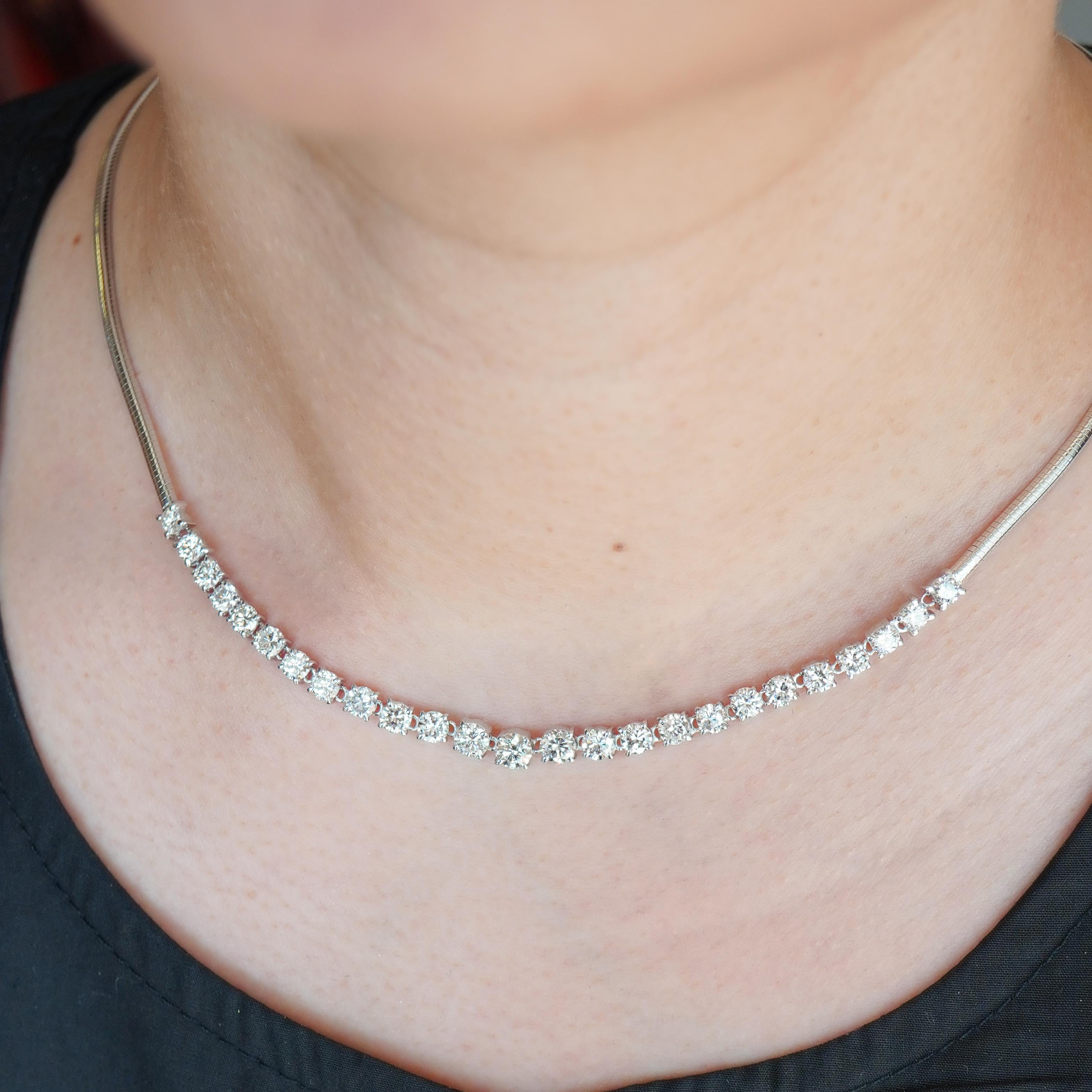Round Cut Platinum Tennis Classic Necklace Set with 4.67 Carat Natural White Diamond