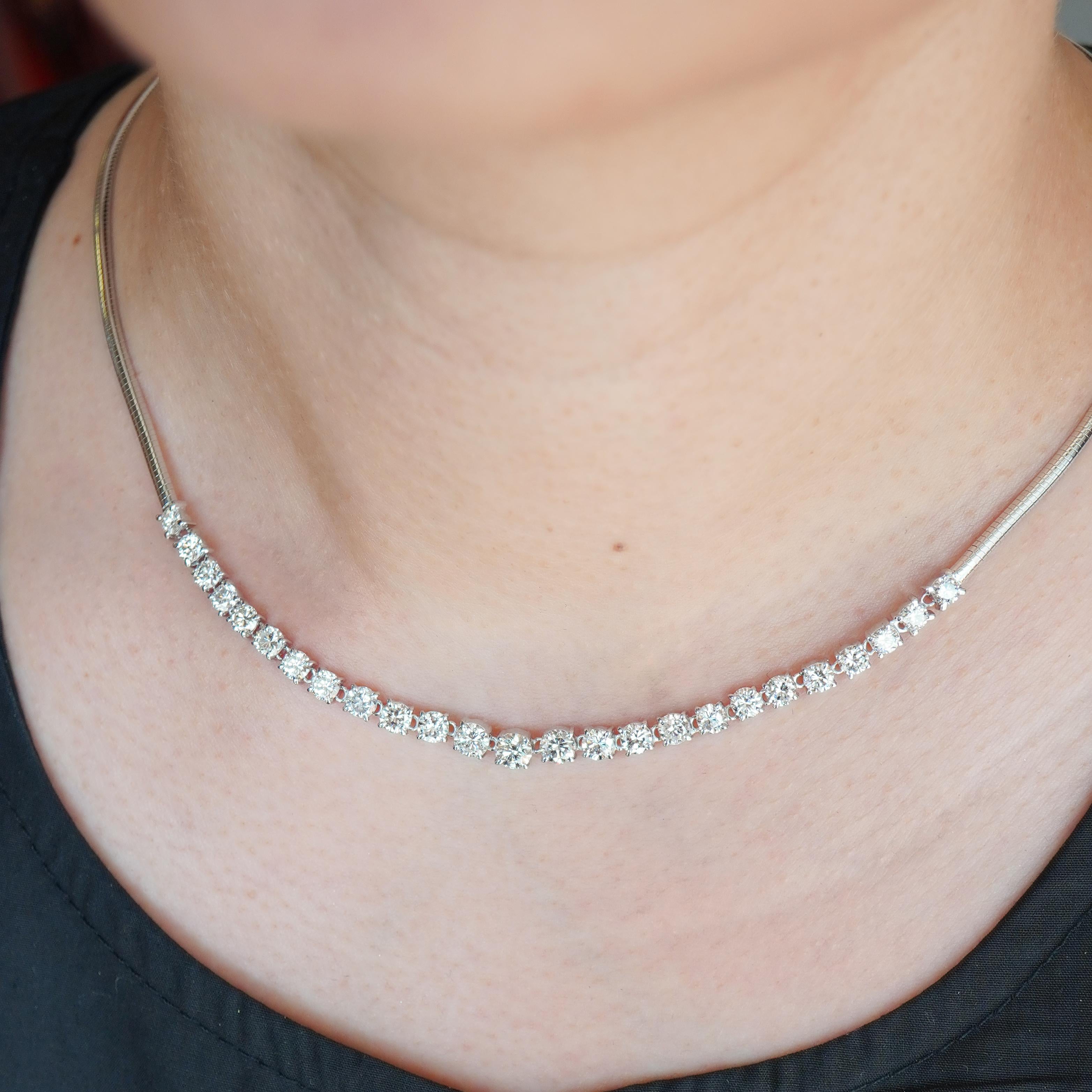 Round Cut Platinum Tennis Classic Necklace Set with 4.67 Carat Natural White Diamond For Sale