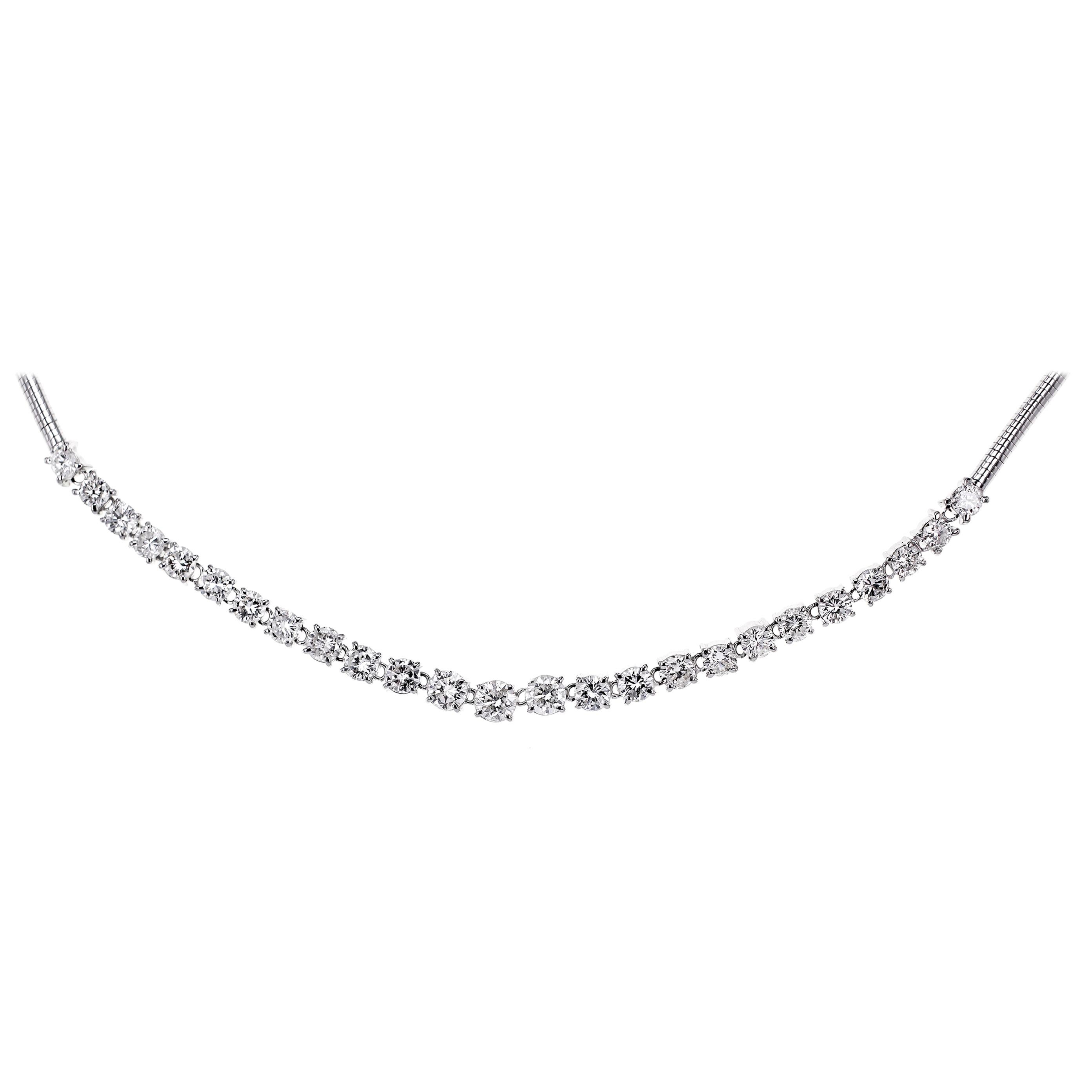 Platinum Tennis Classic Necklace Set with 4.67 Carat Natural White Diamond