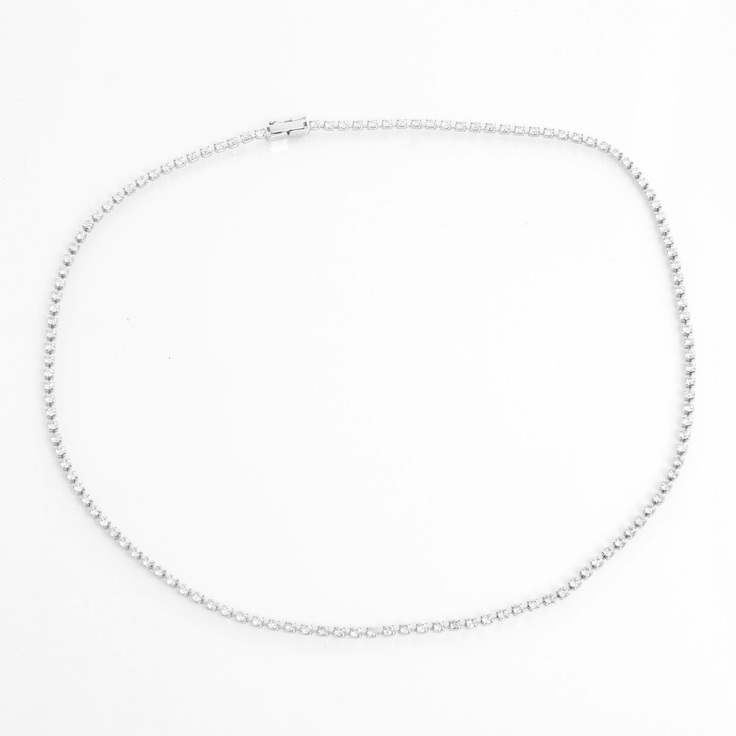 Platinum Tennis Necklace 5.33 carats - Platinum Necklace weighing 5.33 carats. Total length 18 inches. Diamond color- HI , Diamond clarity SI2- SI3. Beautiful layering necklace .