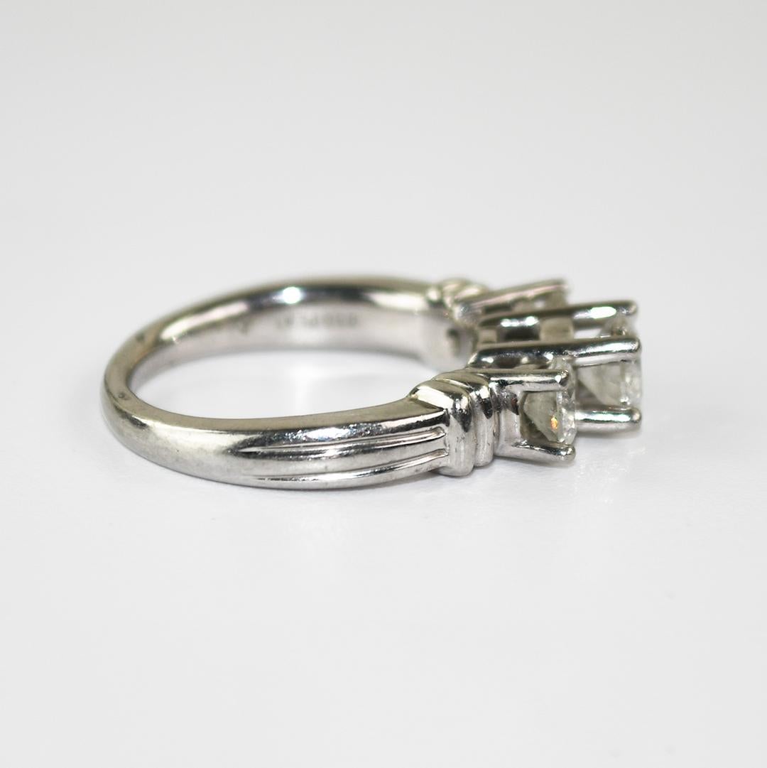 Round Cut Platinum Three-Diamond Engagement Ring 1.50ct For Sale