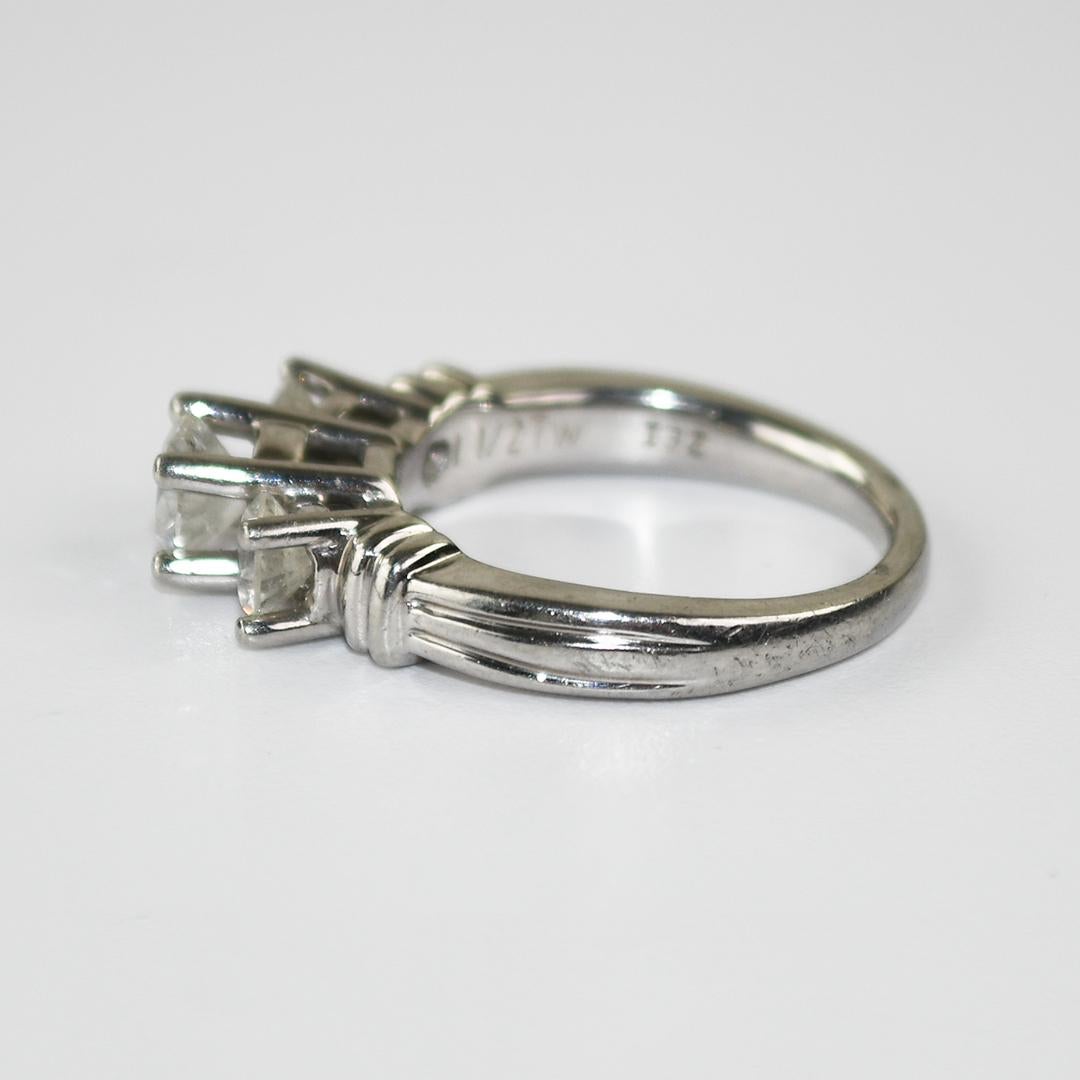 Women's or Men's Platinum Three-Diamond Engagement Ring 1.50ct For Sale