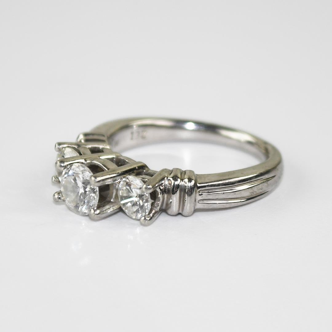 Platinum Three-Diamond Engagement Ring 1.50ct For Sale 1