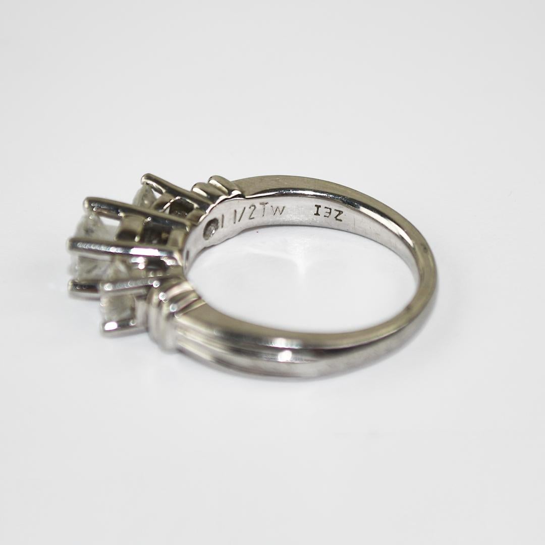 Platinum Three-Diamond Engagement Ring 1.50ct For Sale 2