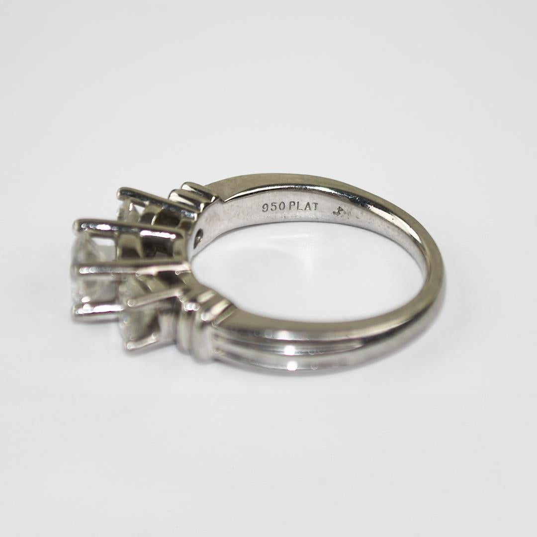 Platinum Three-Diamond Engagement Ring 1.50ct For Sale 3