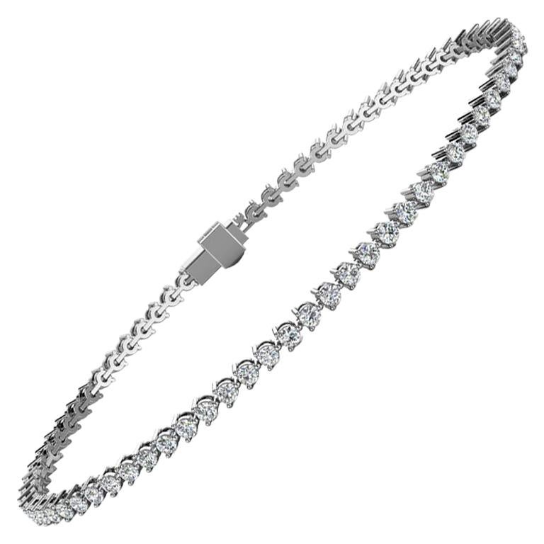 Platinum Three Prongs Diamond Tennis Bracelet '2 Carat' For Sale