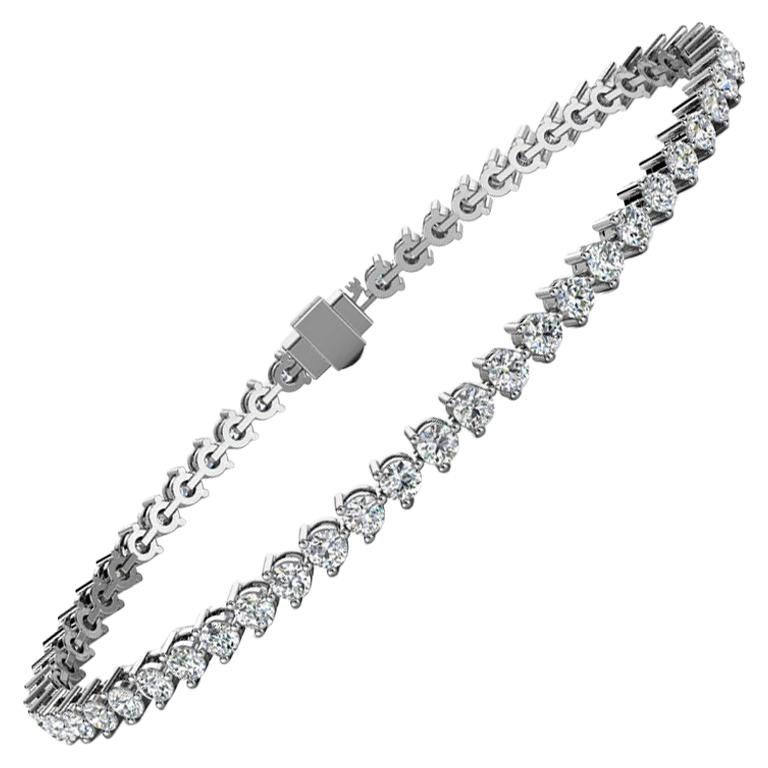 Bracelet tennis en platine à trois griffes avec diamants de 3 carats