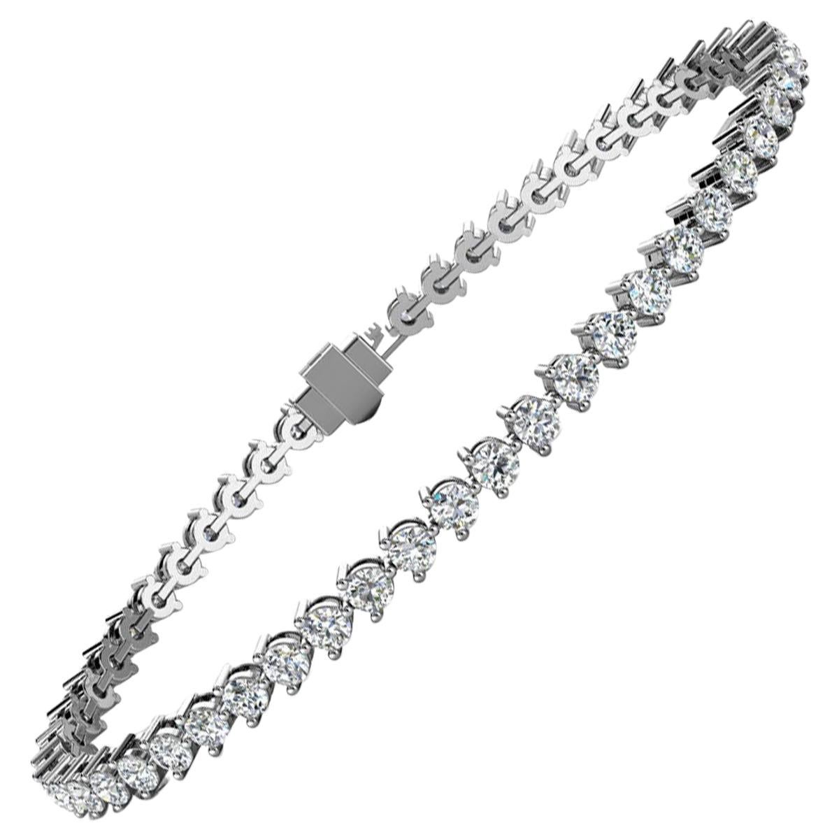 Platinum Three Prongs Diamond Tennis Bracelet '4 Carat' For Sale