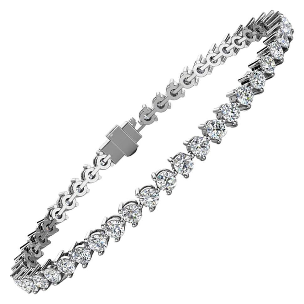 Bracelet tennis en platine à trois griffes avec diamants de 5 carats