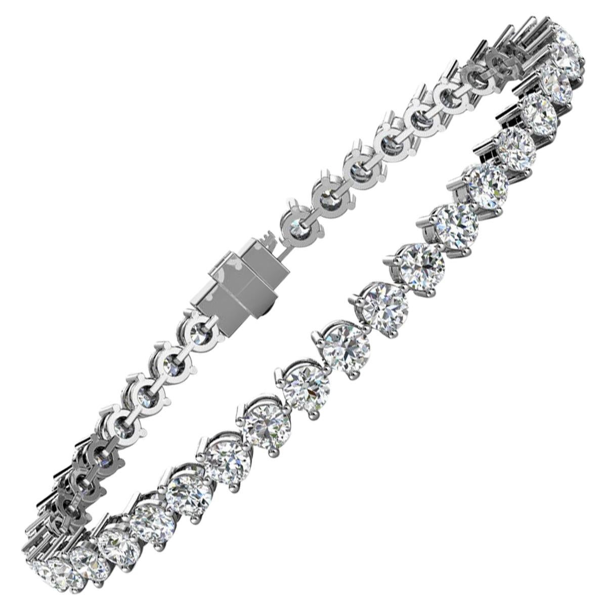 Platinum Three Prongs Diamond Tennis Bracelet '7 Carat' For Sale