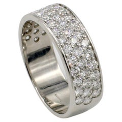 Platinum Three Row 1.00 Carat Natural Pavé Diamond Half Wedding Band Ring 6.5MM