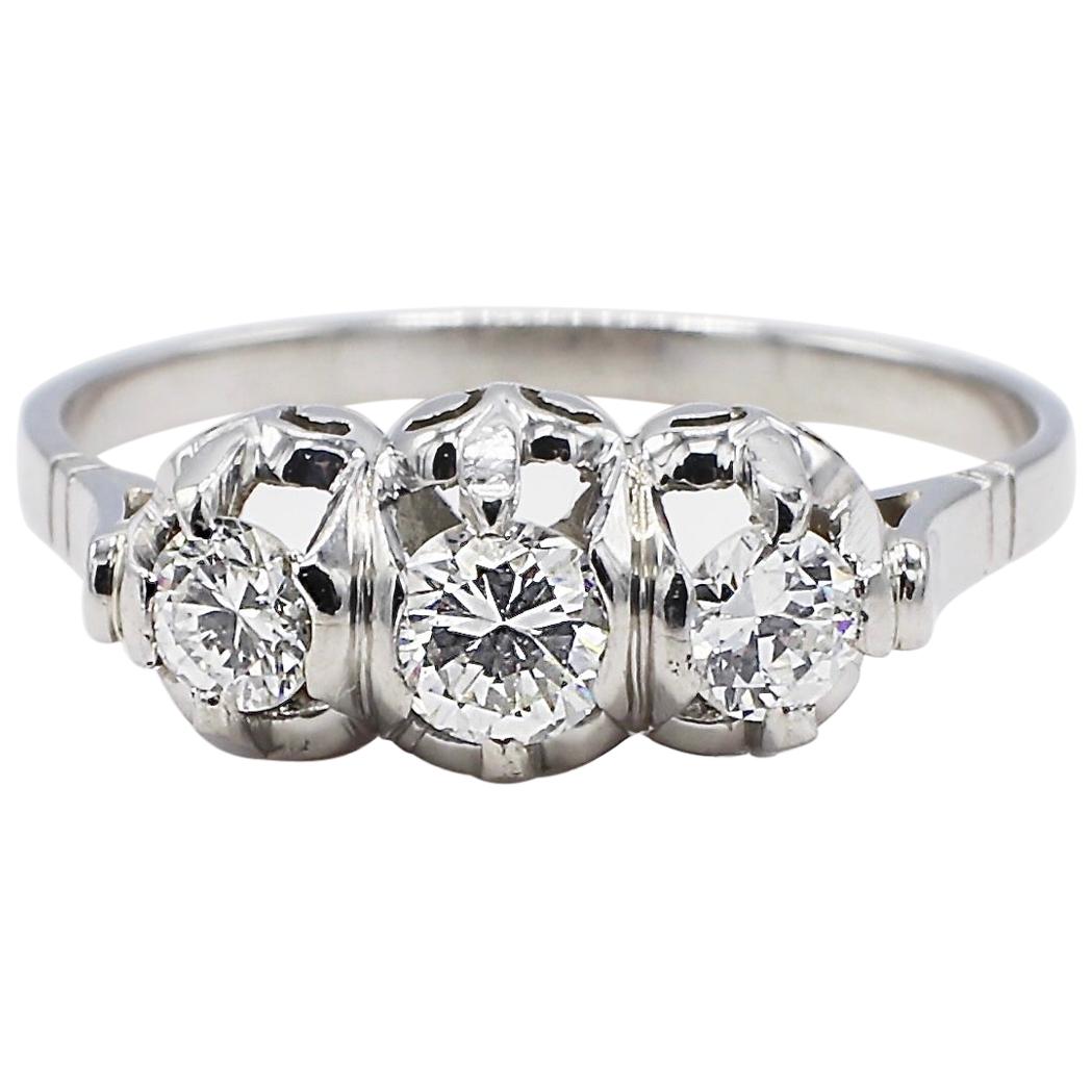 Platinum Three-Stone .50 Carat Round Diamond Engagement Ring