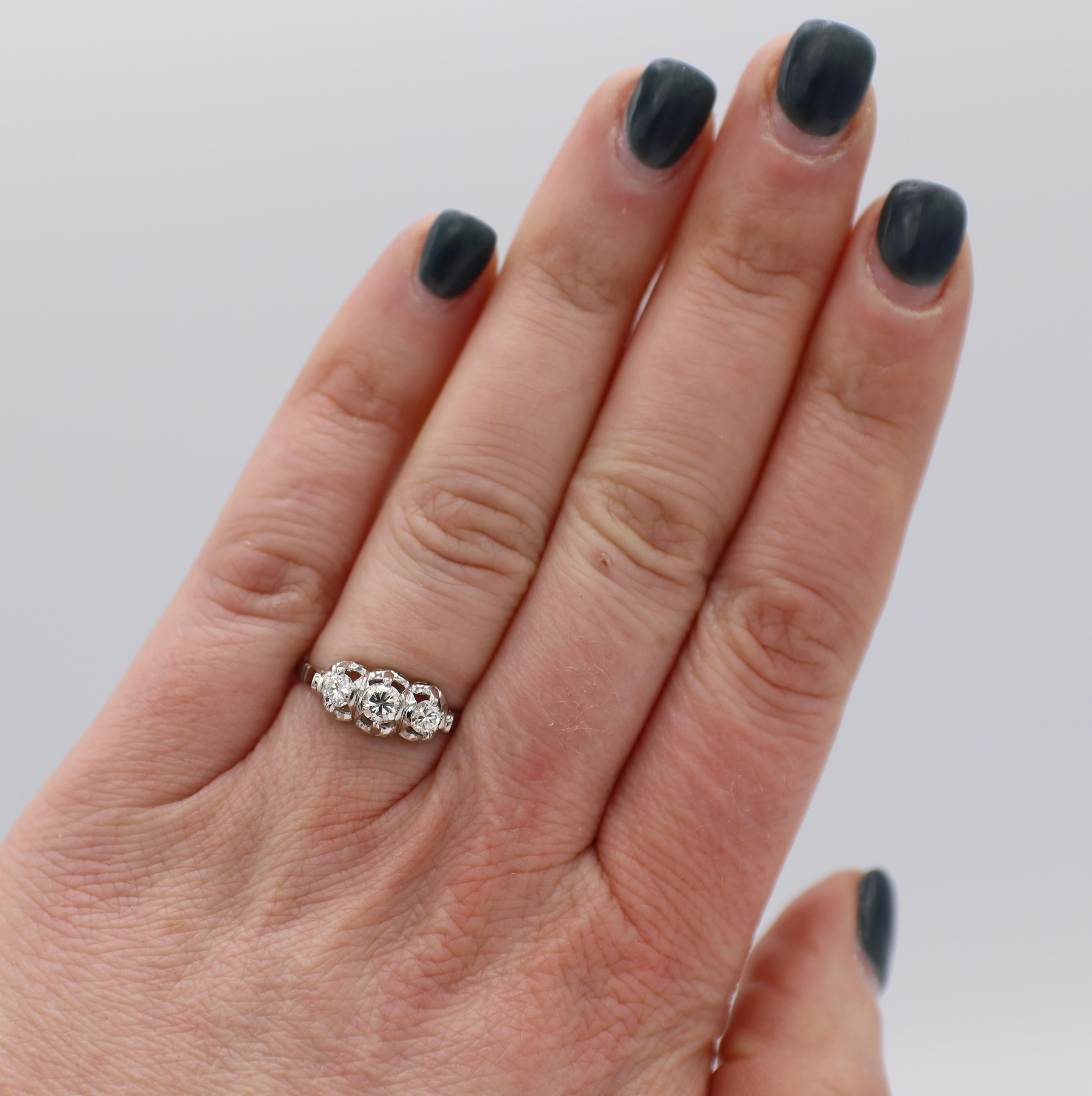 Round Cut Platinum Three-Stone .50 Carat Round Diamond Engagement Ring