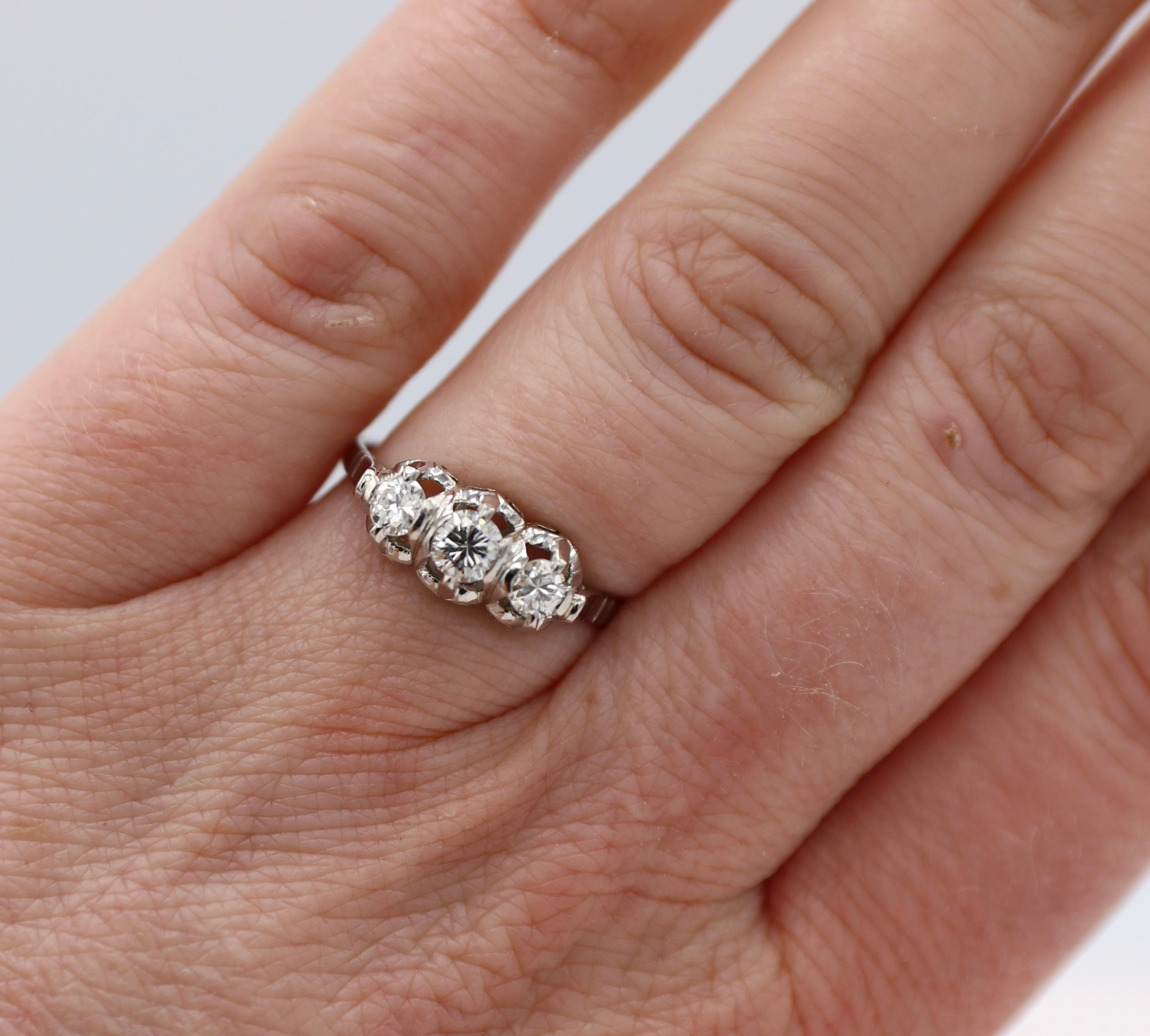 Platinum Three-Stone .50 Carat Round Diamond Engagement Ring In Good Condition In  Baltimore, MD