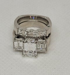 Platinum Three-Stone Emerald Cut Wedding Set, GIA 2.01Ct D/VS2, RGC Designer
