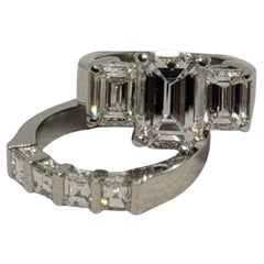 Platin-Hochzeits-Set aus Platin mit drei Steinen im Smaragdschliff, GIA 2,01 Karat D/VS2, RGC Designer