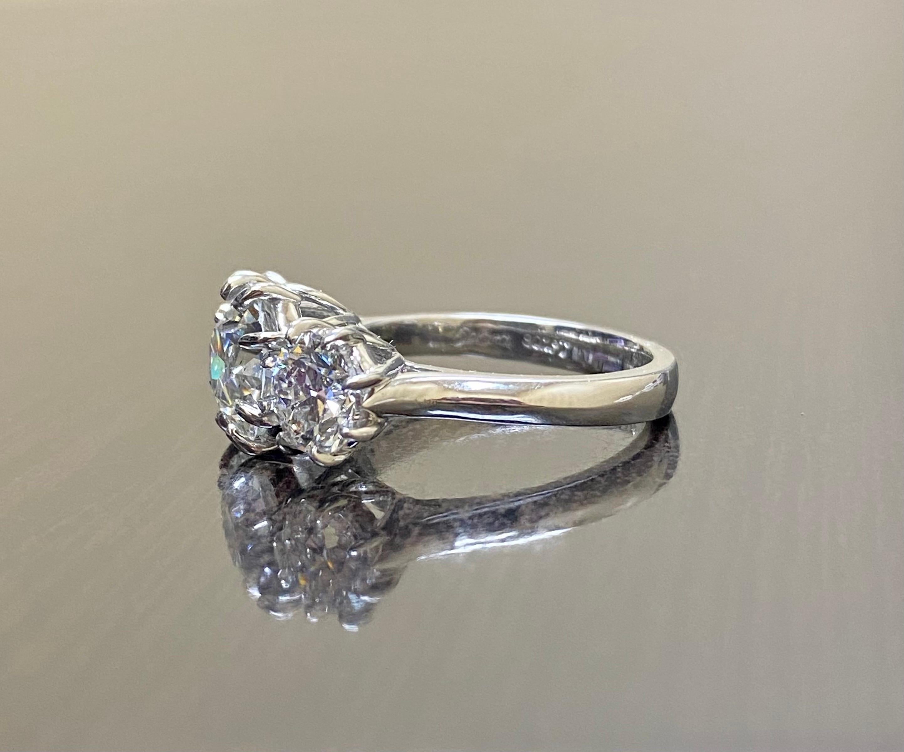 Platinum Three Stone GIA 4.28 Carat Old European Diamond Engagement Ring For Sale 3