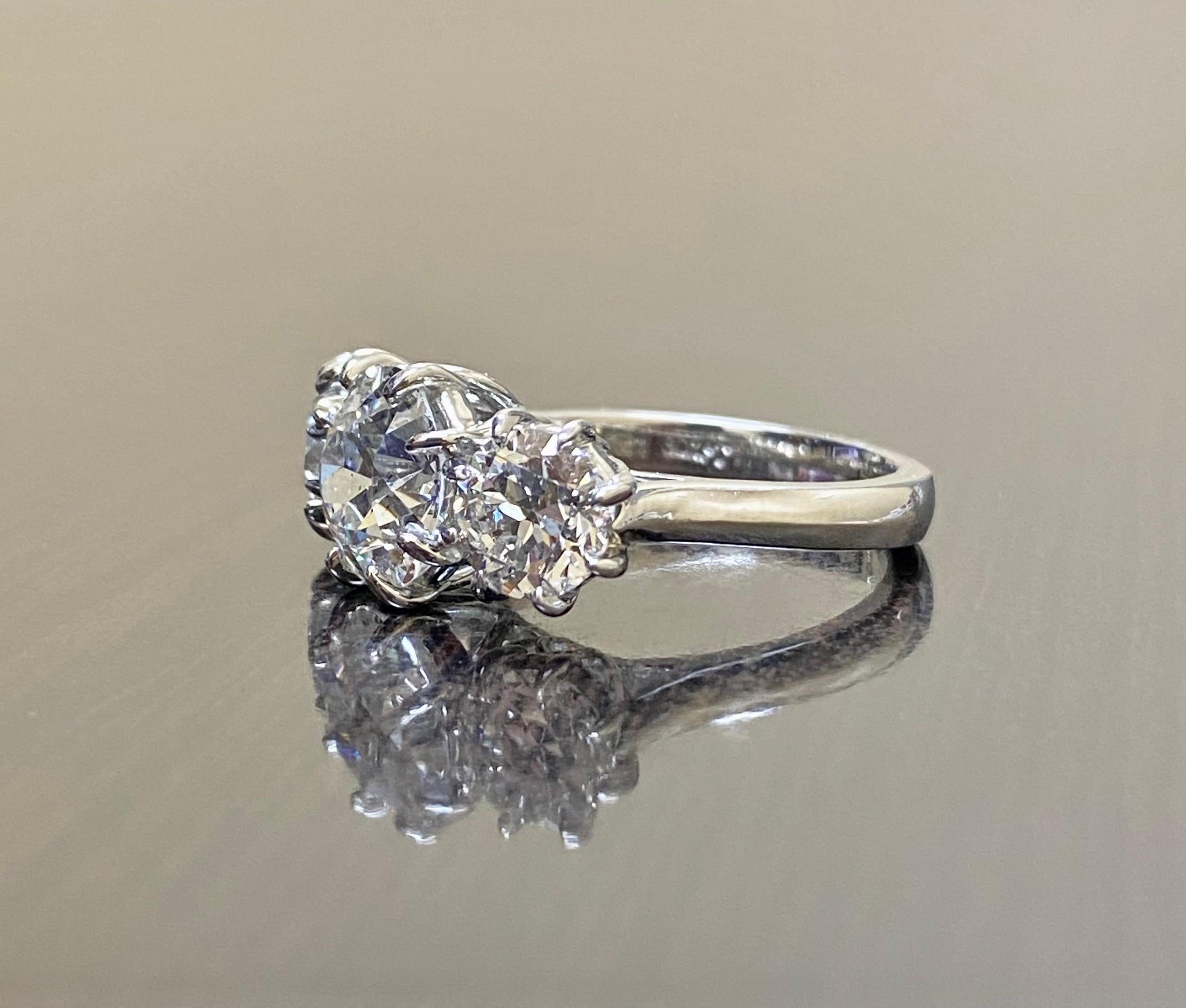 Platinum Three Stone GIA 4.28 Carat Old European Diamond Engagement Ring For Sale 2