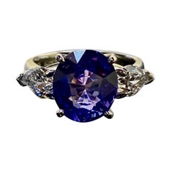 Platinum Three Stone GIA Certified 6.15 Carat No Heat Violet Sapphire Ring
