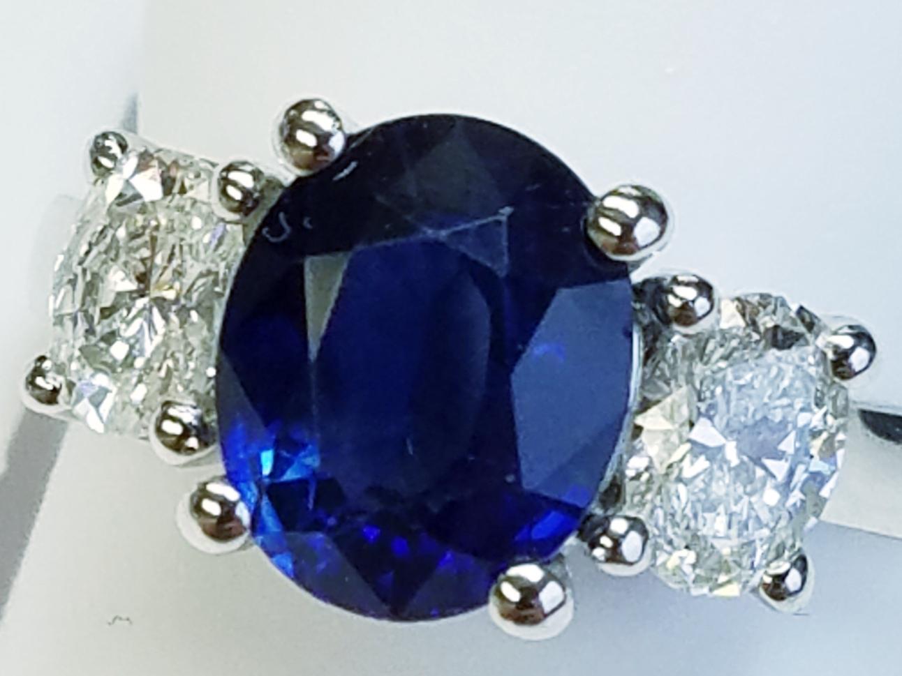 Women's or Men's  Three-Stone Oval Cut Blue Sapphire and Diamond Ring 17256/ 17923
