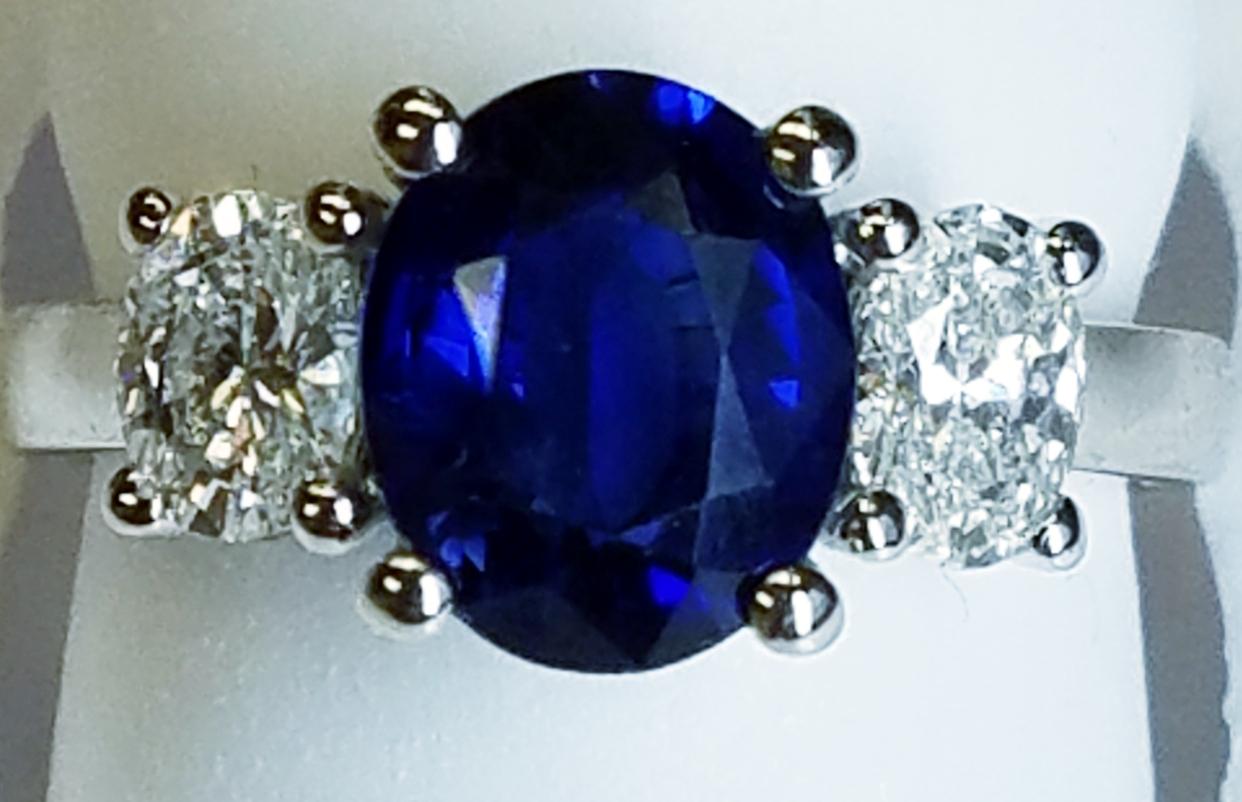  Three-Stone Oval Cut Blue Sapphire and Diamond Ring 17256/ 17923 1
