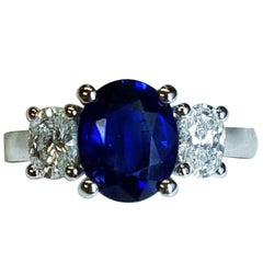  Three-Stone Oval Cut Blue Sapphire and Diamond Ring 17256/ 17923