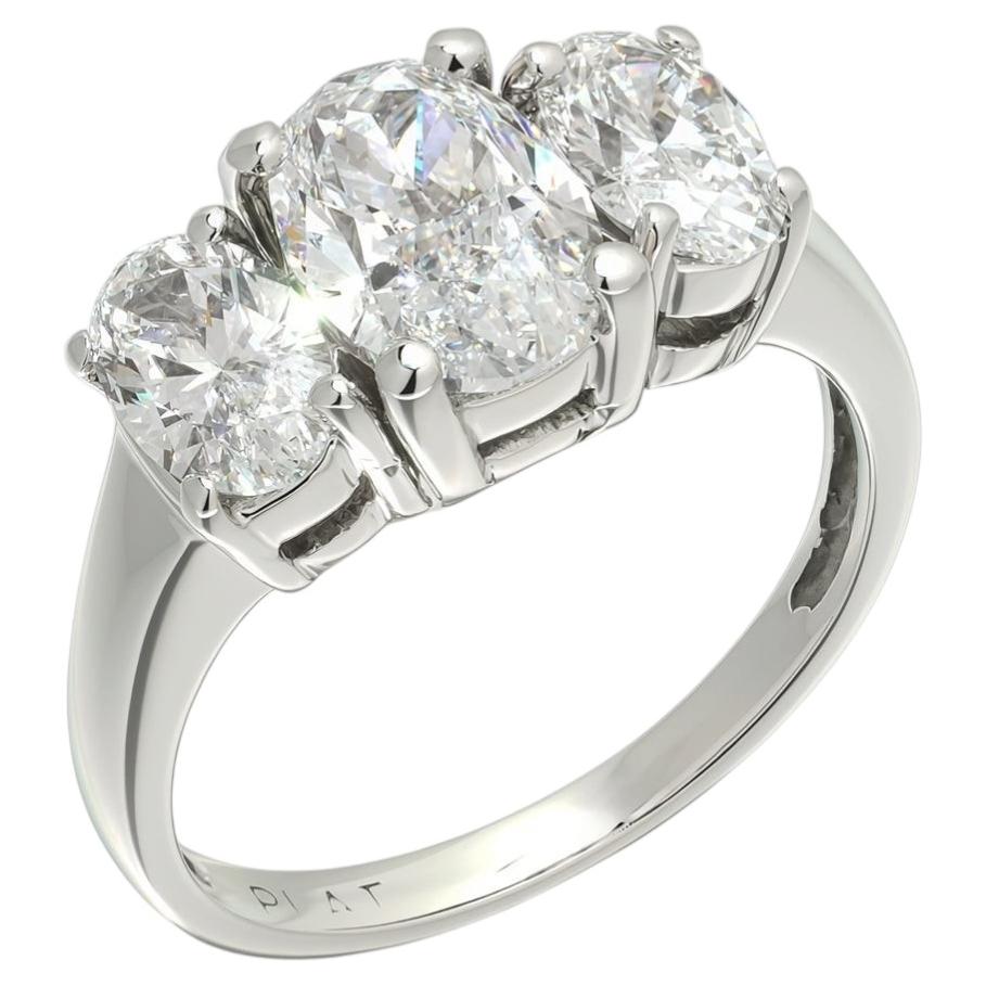 Platinum Three Stone Oval Diamond Ring, Approx. 3.50ct For Sale