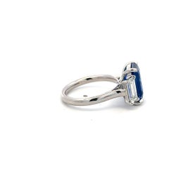 Platinum Three-Stone Ring 1.66ct Emerald Diamonds 5.06ct Sapphire Size 6.5 GIA