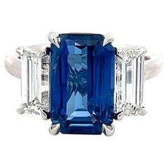 Platinum Three-Stone Ring 1.66ct Emerald Diamonds 5.06ct Sapphire Size 6.5 GIA