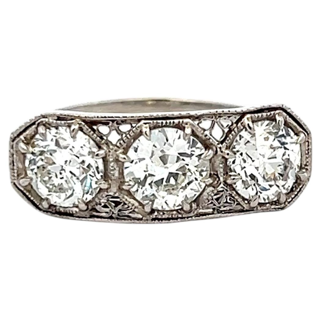 Platinum Three-Stone Ring with 2.26 Carat Circular Cut Diamonds Size 7 GIA For Sale