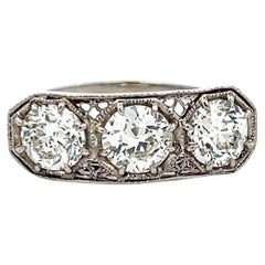 Platinum Three-Stone Ring with 2.26 Carat Circular Cut Diamonds Size 7 GIA