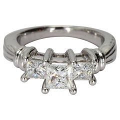 Platinum Three-Stone Ring with Princess Cut Diamonds - Size 6