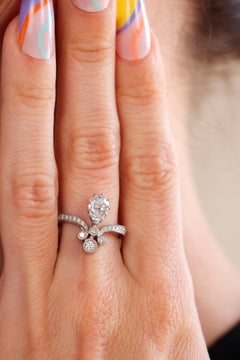 Platinum Tiara Ring with 0.83ct GIA Certified Pear Diamond, Unisex