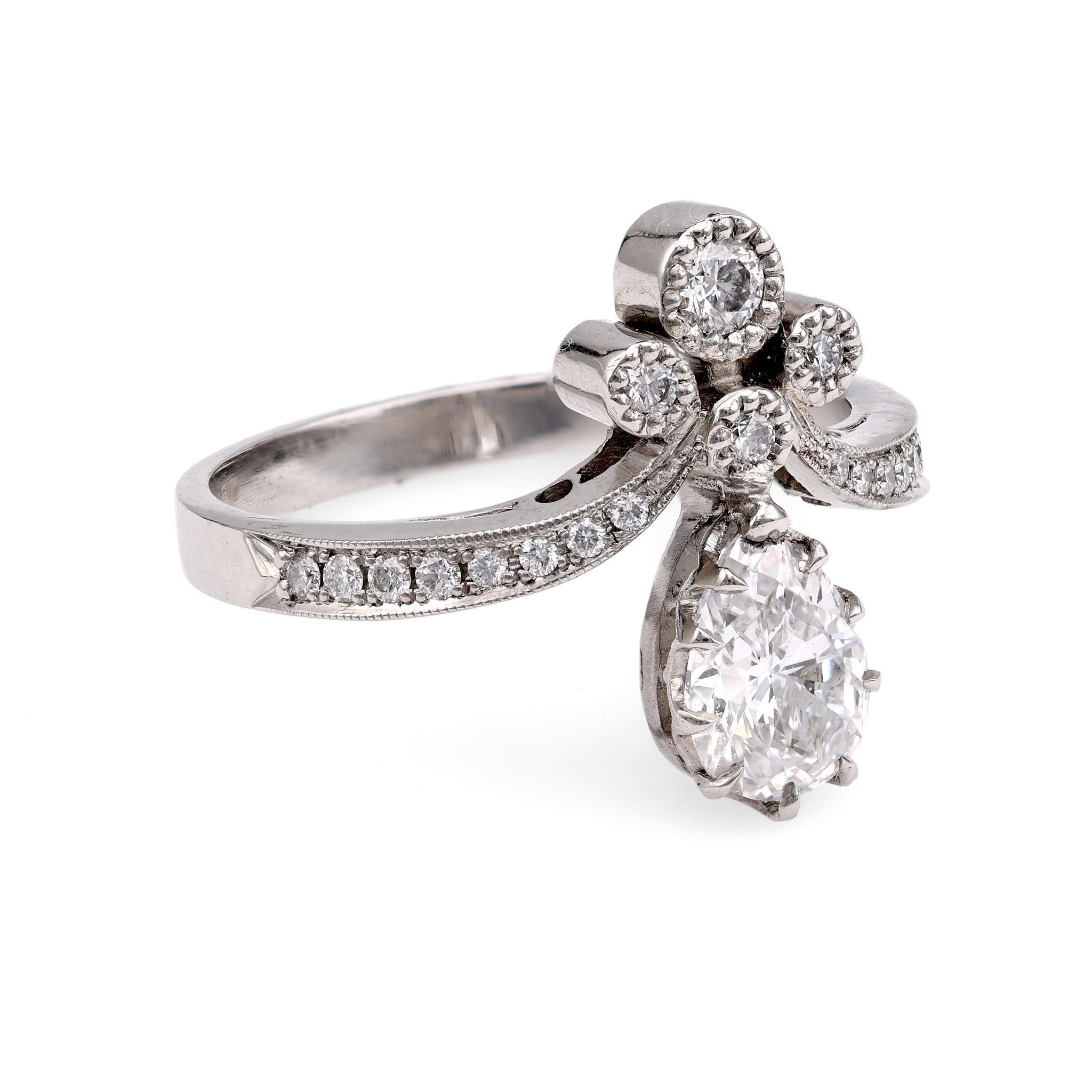 Tiara Setting Ring Platinum Tiara Ring with 0.83ct GIA Certified Pear Diamond, Unisex For ...