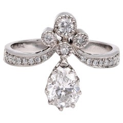 Platinum Tiara Ring with 0.83ct GIA Certified Pear Diamond, Unisex