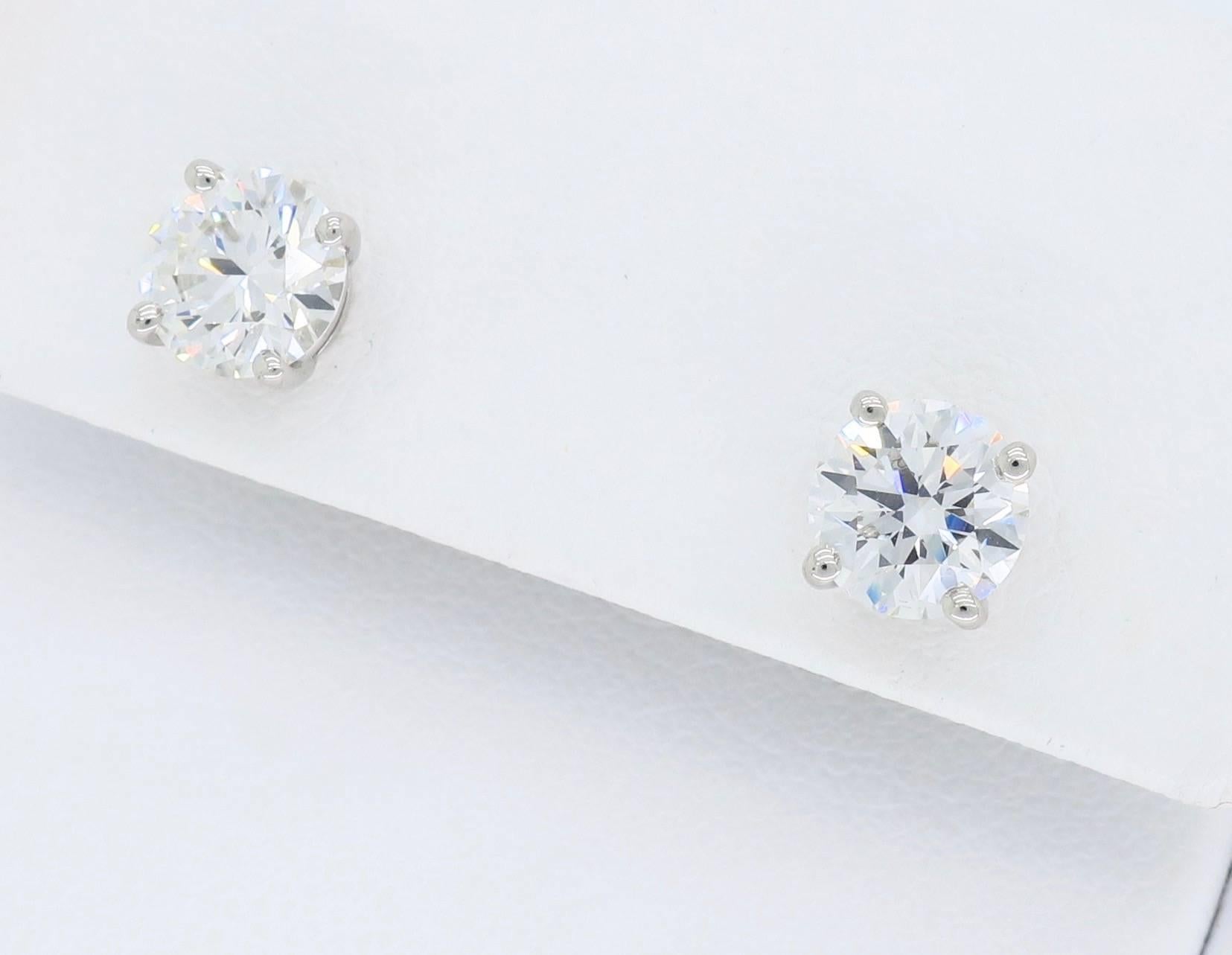 Round Cut Platinum Tiffany & Co. Diamond Stud Earrings