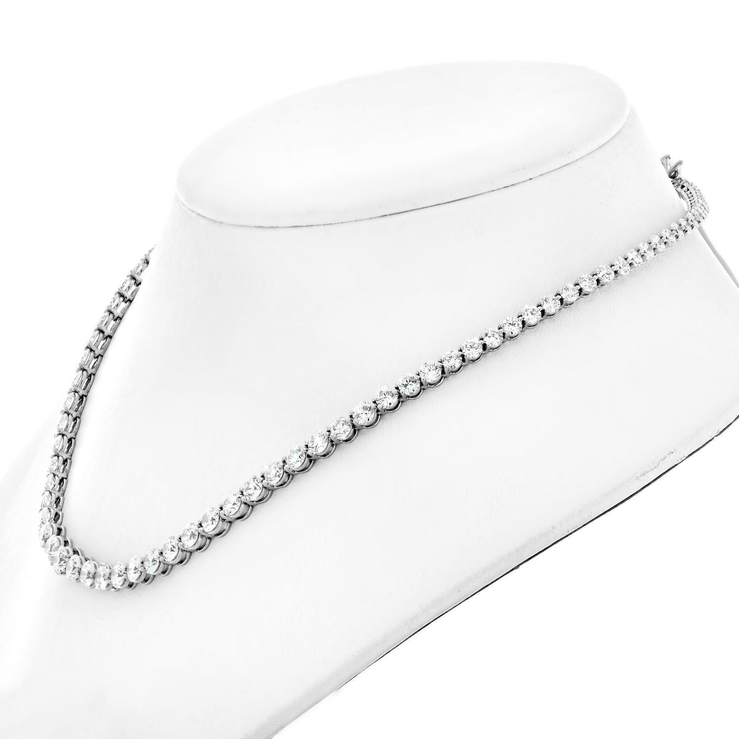 Modern Platinum Tiffany & Co. 21.70cttw Victoria Round Cut Diamond Tennis Necklace