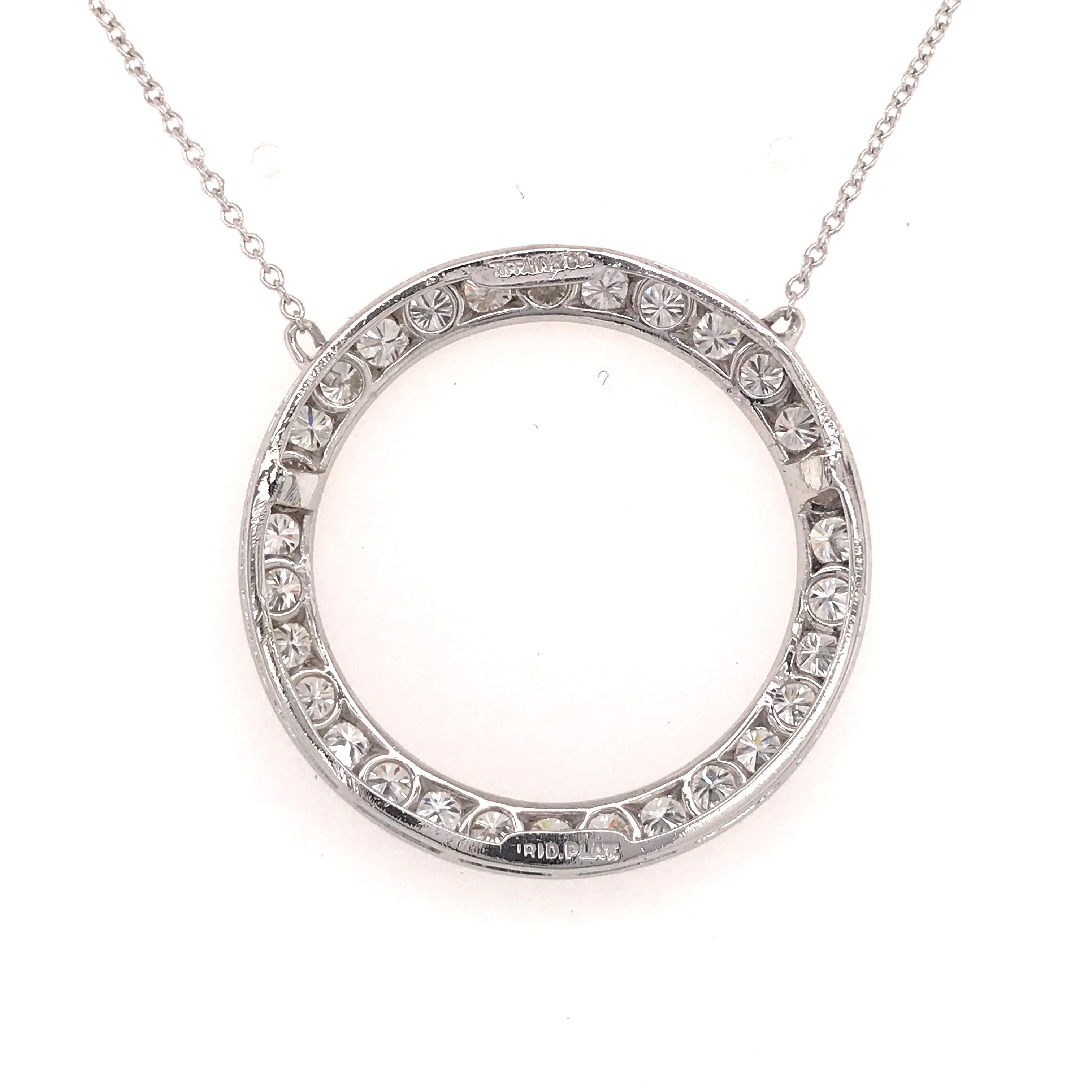 Platinum Tiffany & Co. Diamond Circle Pendant In Good Condition In Boca Raton, FL