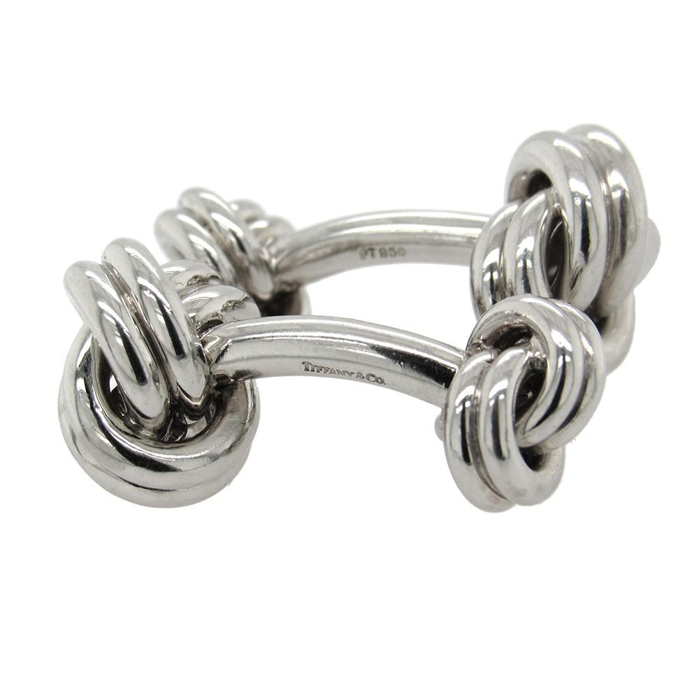 Tiffany & Co platinum double knot barbell cufflinks from a private estate, measure 1/2″ diameter front, 3/8″ back.