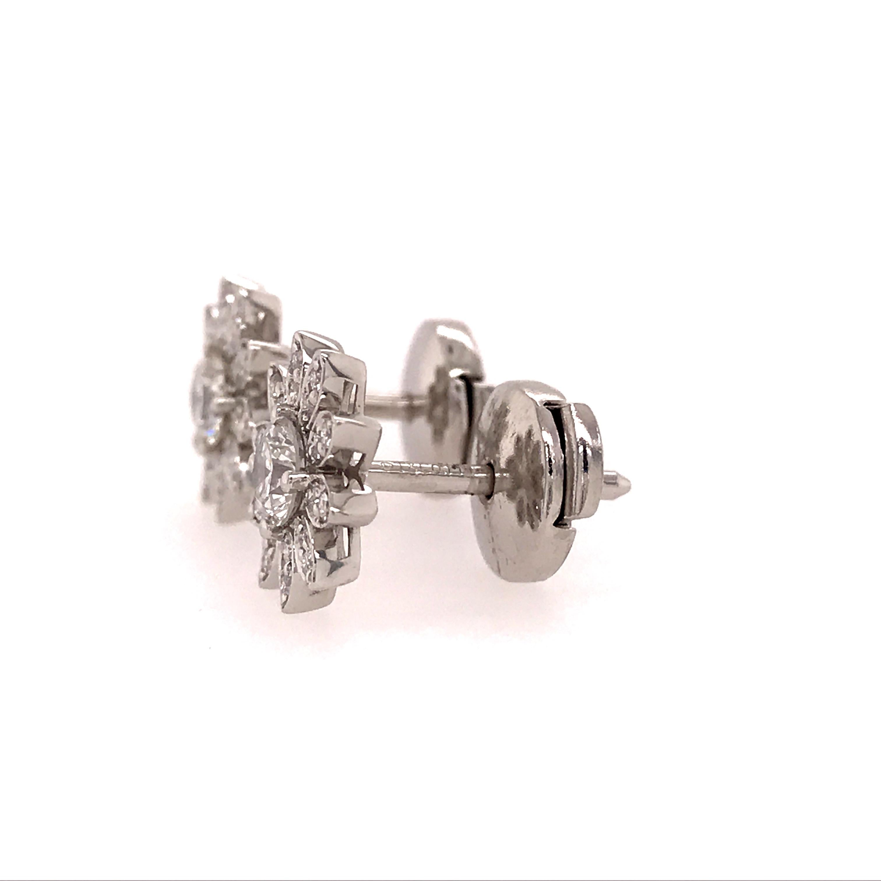 Round Cut Platinum Tiffany & Co. Enchant Diamond Flower Earrings
