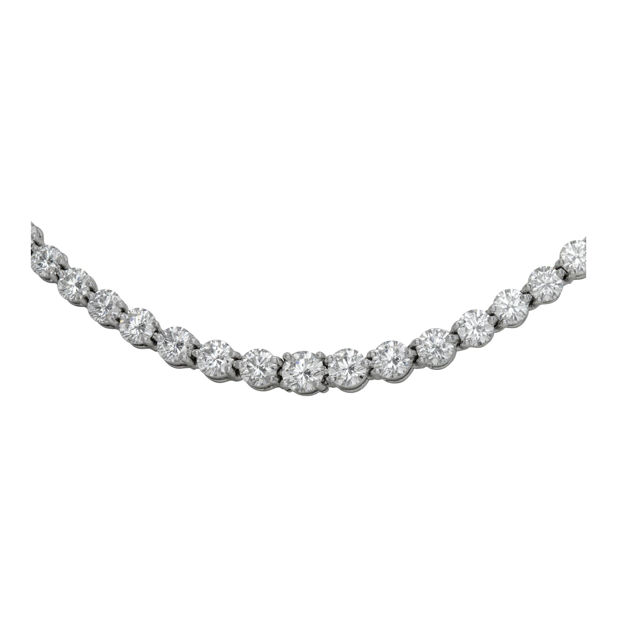Tiffany & Co. graduated diamond line necklace in platinum from the Victoria collection. Approximately 10.18 carats in round diamonds G-H color,  VVS-VS clarity. Comes in original Tiffany Box and Tiffany Appraisal. 16.5 inch length.
