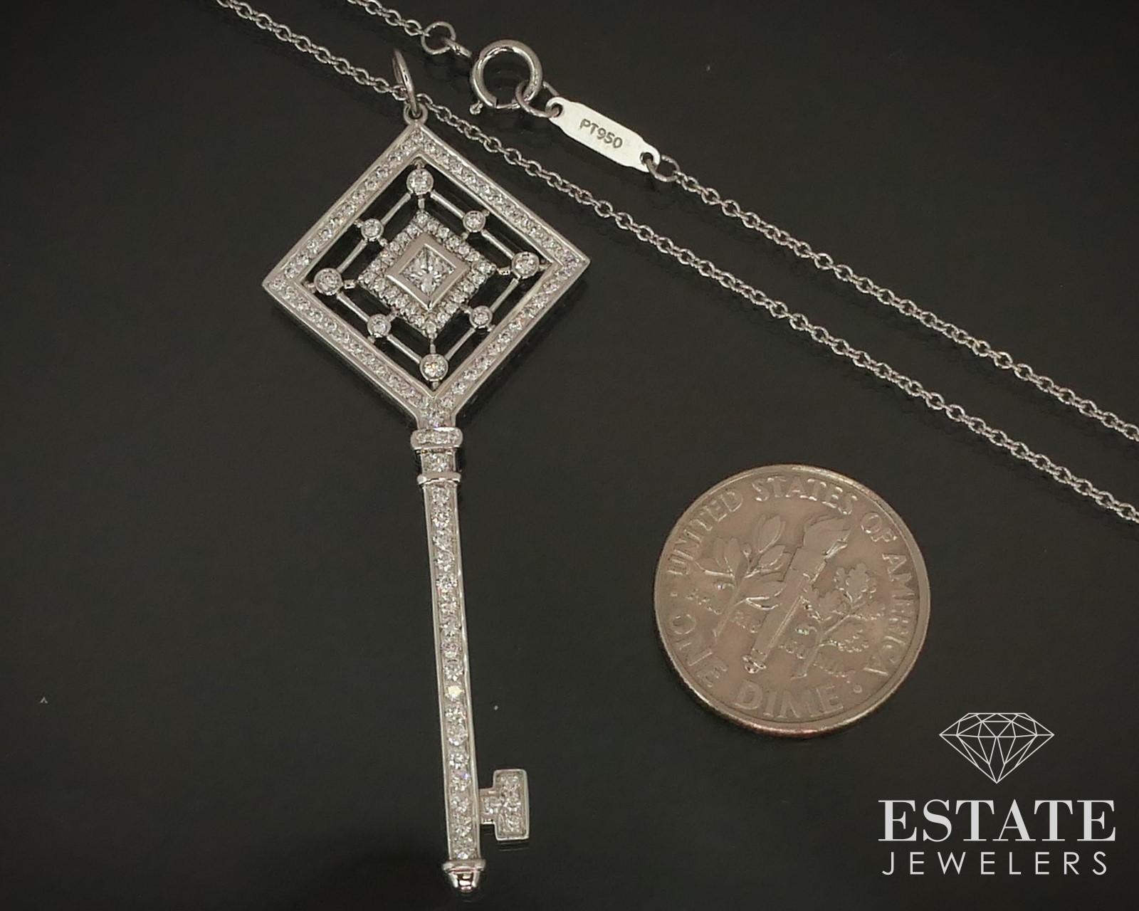 Platinum Tiffany & Co. Natural .59ctw Diamond Grace Key Pendant Necklace i15018 In Good Condition For Sale In Toledo, OH