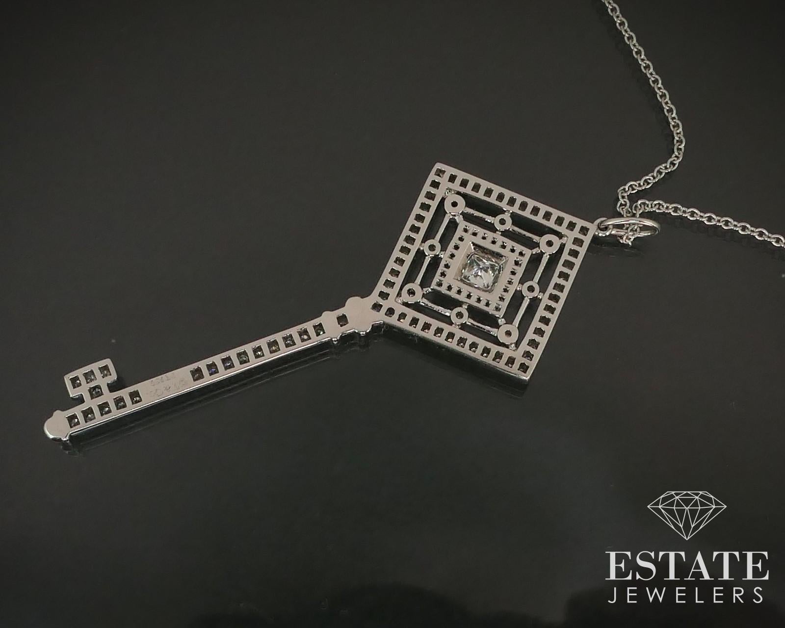 Women's or Men's Platinum Tiffany & Co. Natural .59ctw Diamond Grace Key Pendant Necklace i15018 For Sale
