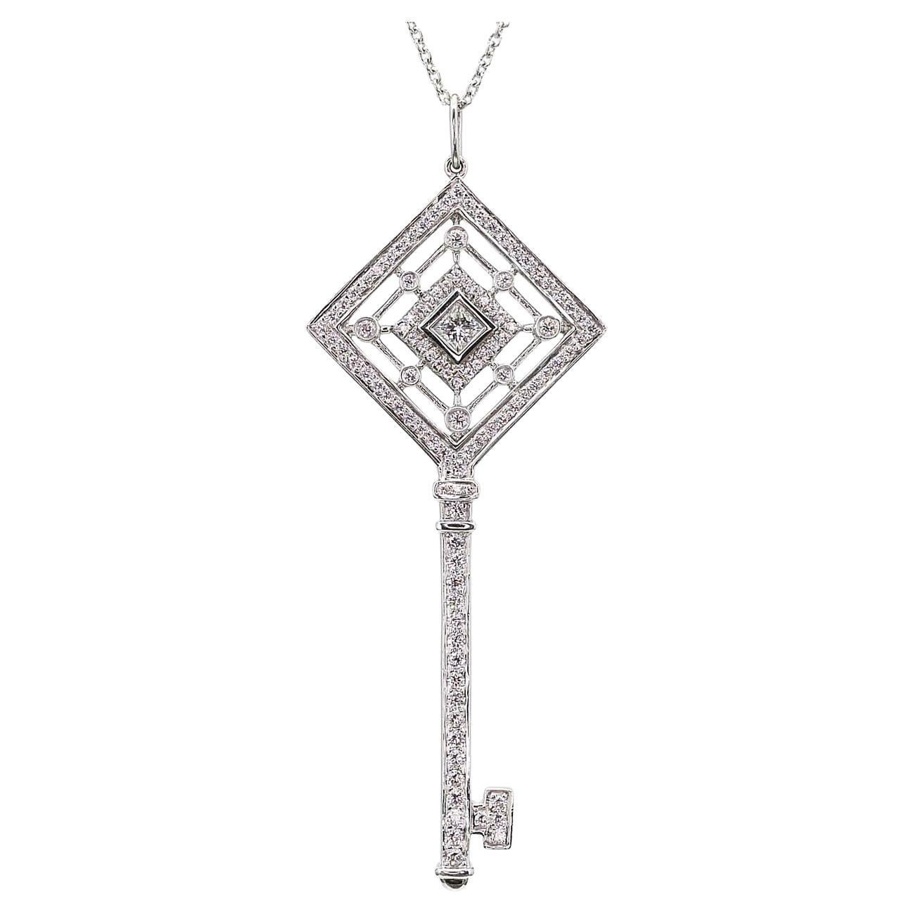 Platinum Tiffany & Co. Natural .59ctw Diamond Grace Key Pendant Necklace i15018 For Sale