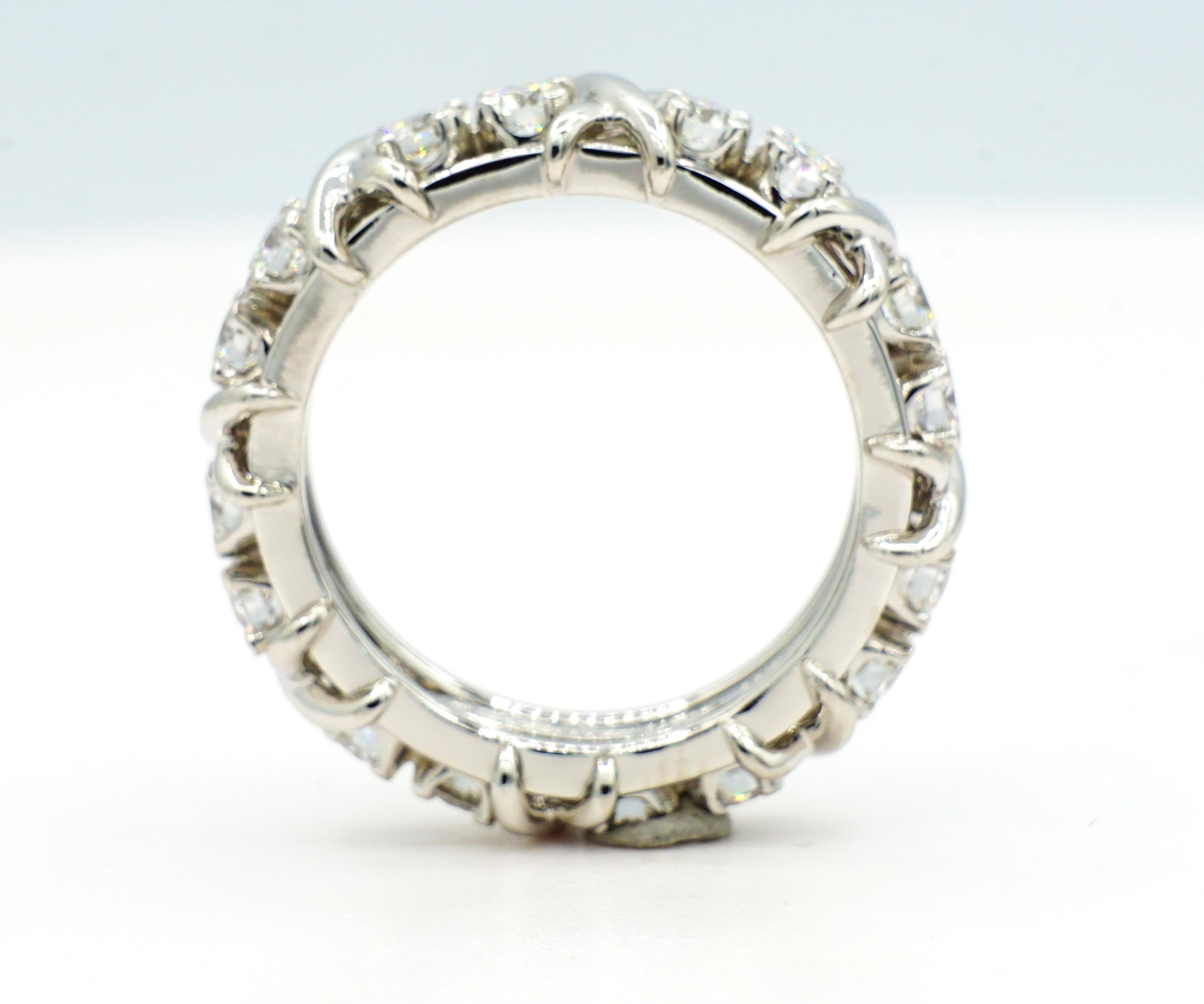 Modern Platinum Tiffany & Co. Schlumberger X Sixteen Stone Eternity Ring, Size 5.5