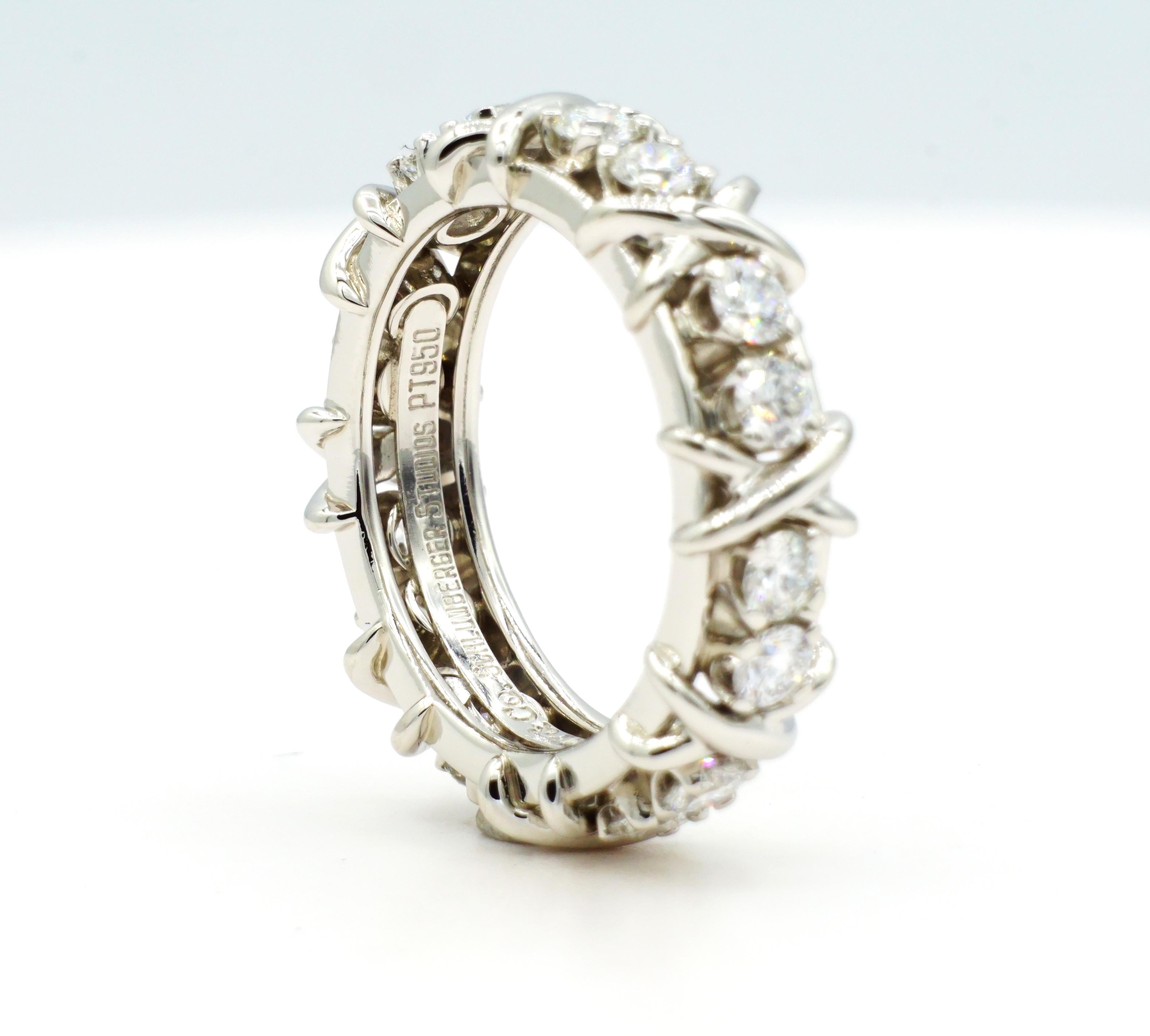 Round Cut Platinum Tiffany & Co. Schlumberger X Sixteen Stone Eternity Ring, Size 5.5
