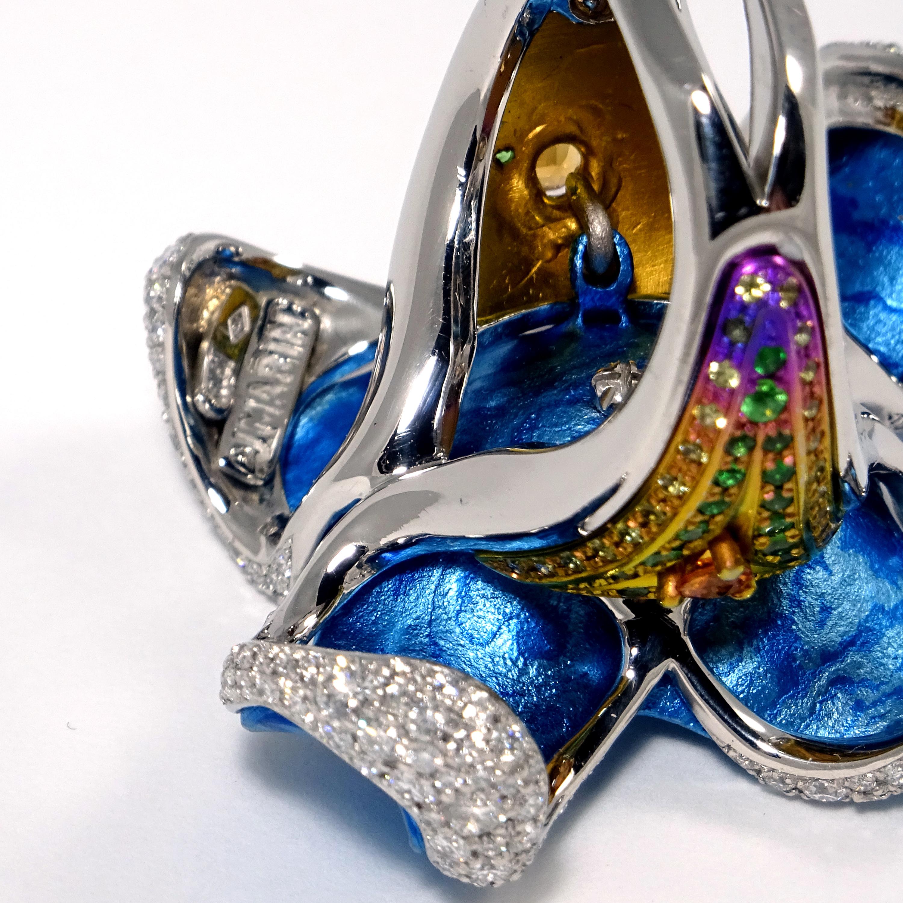 Blue Diamond Diamonds Tsavorites Sapphires Platinum Timascus Titanium Ring  For Sale 8