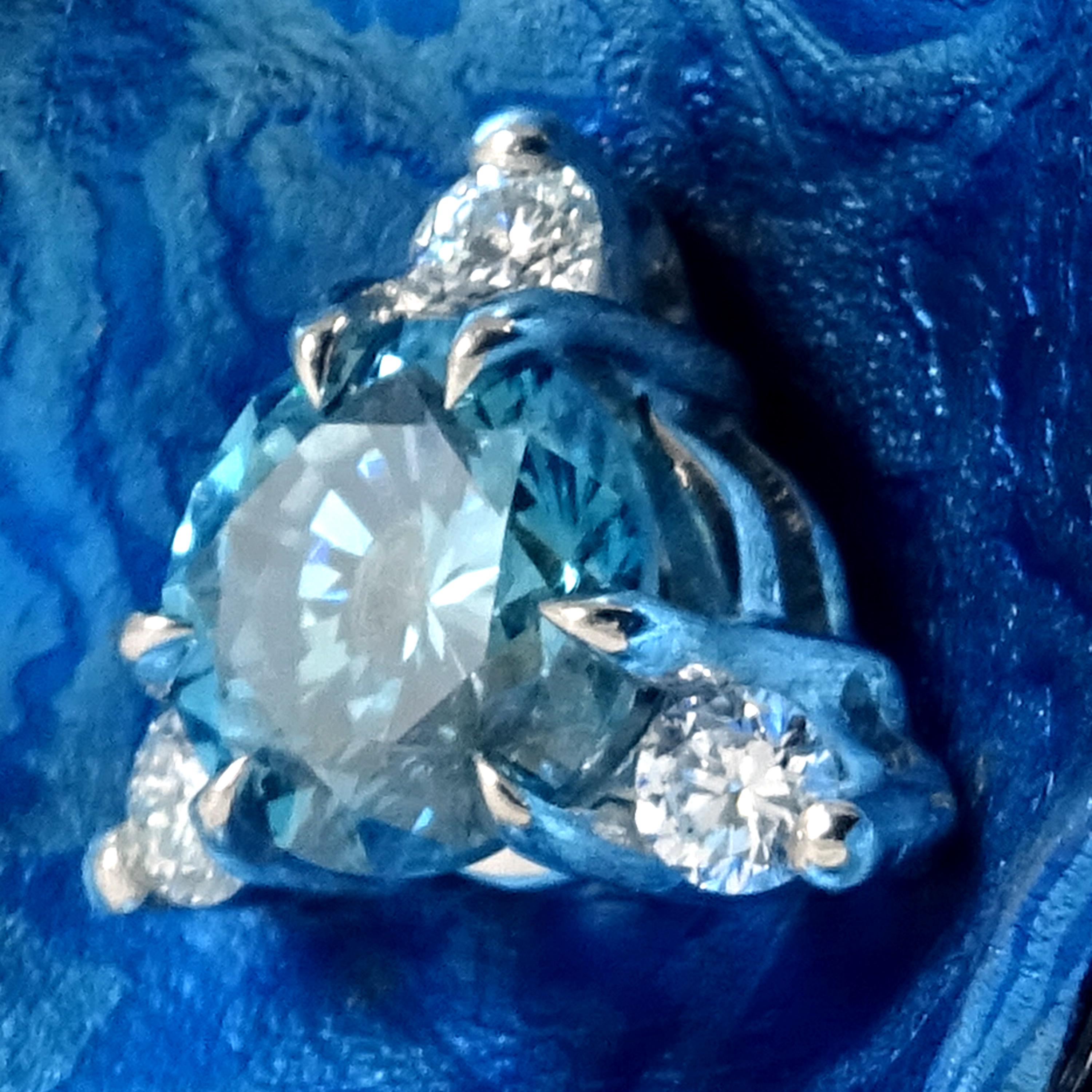 Women's Blue Diamond Diamonds Tsavorites Sapphires Platinum Timascus Titanium Ring  For Sale